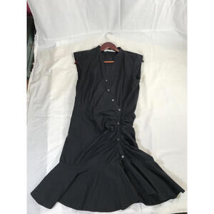 Veronica Beard Black Button-Front Ruched Midi Dress size 6